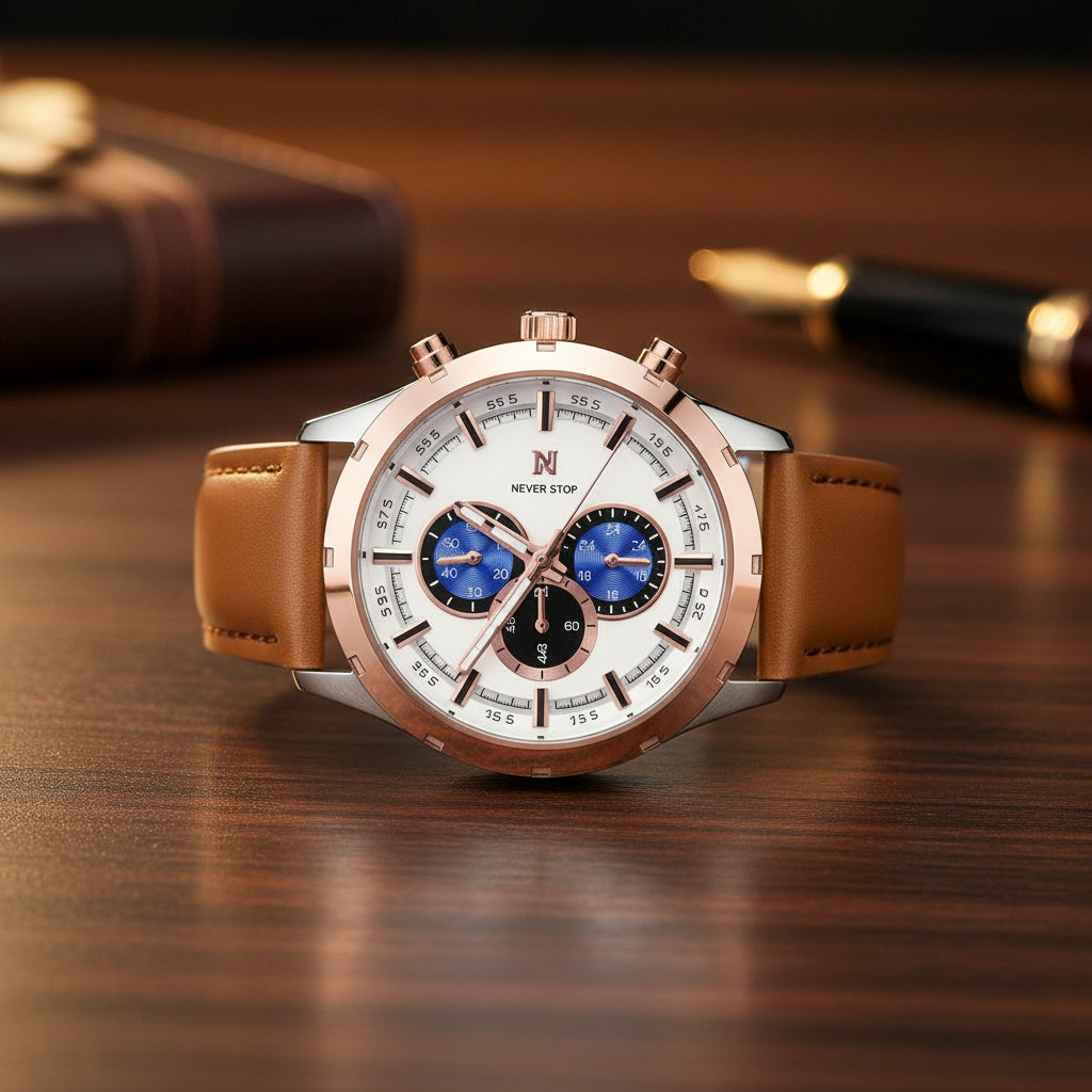 Men's Luxury Classic Quartz Watch with Chronograph, Calendar & Luminous Features