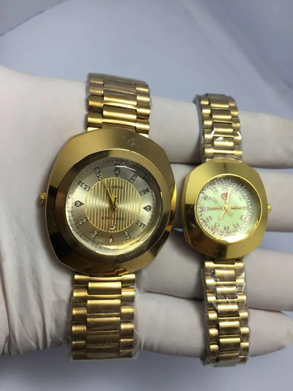 Gold Toned Couple Watches Set for Weddings & Office