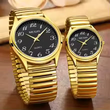 MEGIR Top Luxury Couple Watch for Men Women Golden Stainless Steel Quartz Wrist Watches Lovers Analog Wristwatch Waterproof