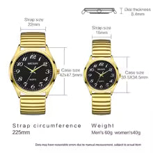 MEGIR Top Luxury Couple Watch for Men Women Golden Stainless Steel Quartz Wrist Watches Lovers Analog Wristwatch Waterproof
