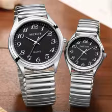 MEGIR Top Luxury Couple Watch for Men Women Golden Stainless Steel Quartz Wrist Watches Lovers Analog Wristwatch Waterproof