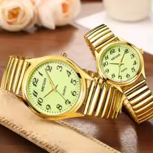 MEGIR Top Luxury Couple Watch for Men Women Golden Stainless Steel Quartz Wrist Watches Lovers Analog Wristwatch Waterproof