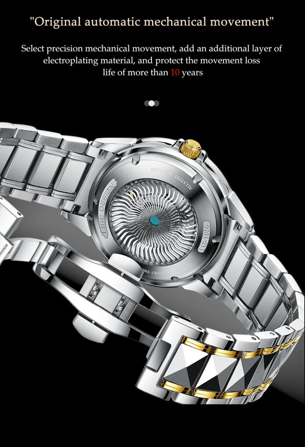 Swiss mechanism Automatic Men Mechanical Watch Luxury Steel chain 50m Waterproof Business Watch Men Watches