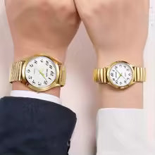 MEGIR Top Luxury Couple Watch for Men Women Golden Stainless Steel Quartz Wrist Watches Lovers Analog Wristwatch Waterproof