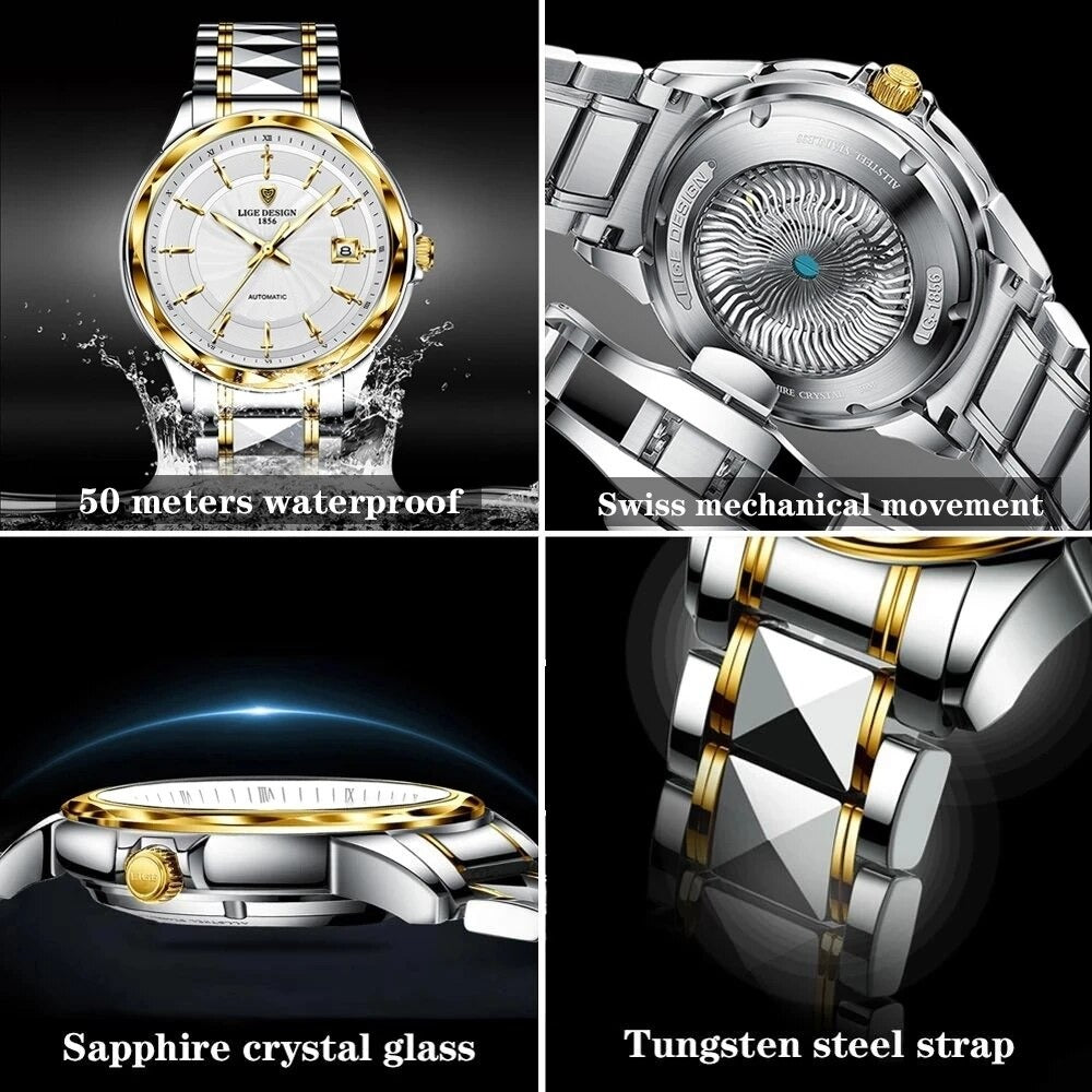 Swiss mechanism Automatic Men Mechanical Watch Luxury Steel chain 50m Waterproof Business Watch Men Watches